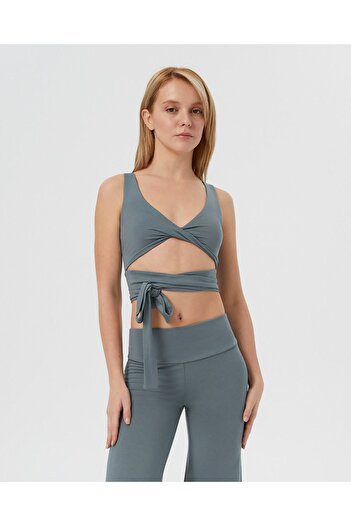 Ayma Active Blue Gray Women's Gathered Front Waist Strap Sports Yoga Bustier