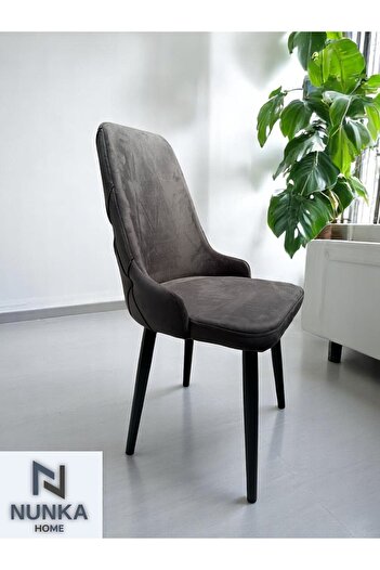 NUNKA HOME Tekli Modern Füme Babyface Kumaş Sandalye Siyah Ayaklı Şık Tasarım