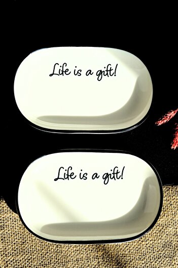 tabakevi Tabak Evi Porselen Motto Gift Kayık Tabak 2 Li 18x11x2cm