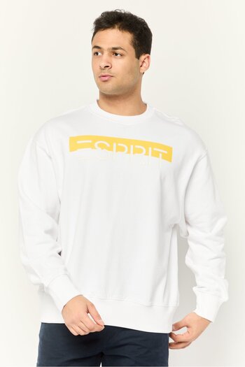 Esprit Men Crew Neck Long Sleeves Brand Logo Sweatshirts, White
