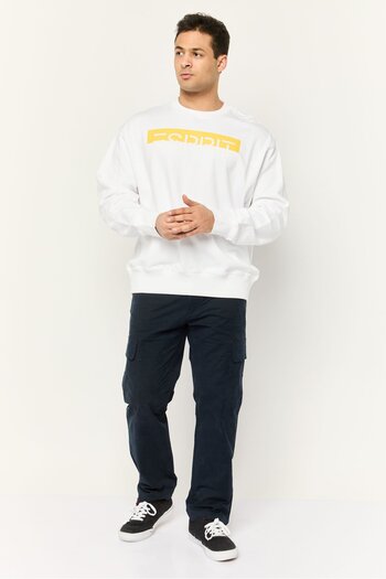 Esprit Men Crew Neck Long Sleeves Brand Logo Sweatshirts, White