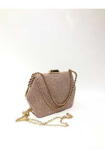 womenacs Rose Powder Color Big Stone Material Women's Evening Dress Clutch Portfolio Wedding Engagement Henna Evening Bag