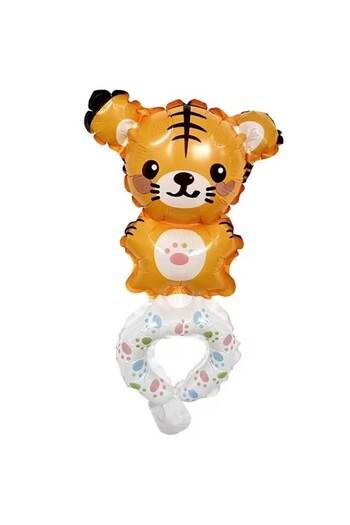 Flippy Balloon, Metallic Foil, Flippy, Animal Figurine Bracelet, Tiger Design, Individual Packaging, Straw