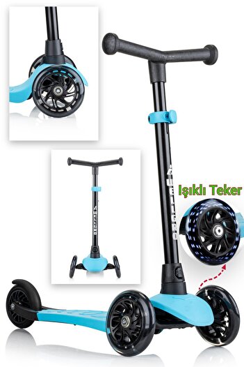 Wellgro Işıklı Scooter, Ayarlanabilir yükseklik, Ön Tekerleri Işıklı Çocuk Scooter, Mavi