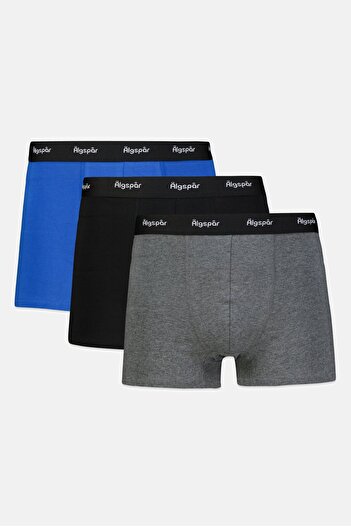 Algspar Men 3 Pieces Brand Logo Boxer, Grey/Blue/Black