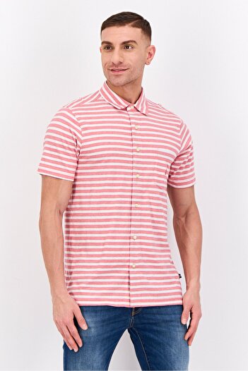 Nautica Men Regular Fit Stripe Short Sleeves Polo, White/Red