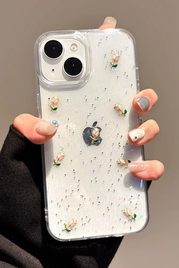 KVK PRİVACY Apple iPhone 13-14 Compatible Case Glitter Rose Shockproof Soft Silicone Cover