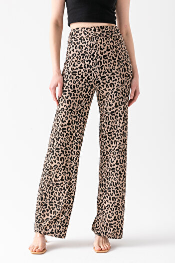 CNRCollection Women's Leopard Patterned Elastic Waist Flexible Flowy Wide Leg Wrap Fabric Women's Trousers