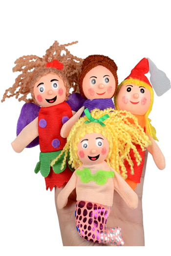 Hyd 4-Piece Wooden Finger Puppet Bebéq Game Fairy Tale Story and Intelligence Scene Toy