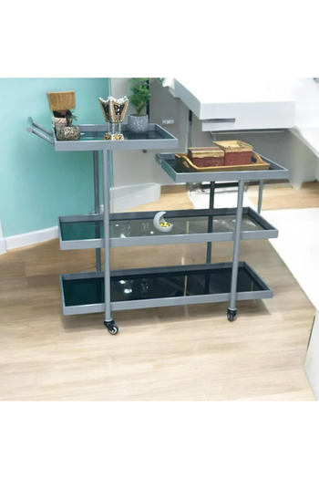 Generic Black Iron and Glass Serving Trolley - 80x35x80