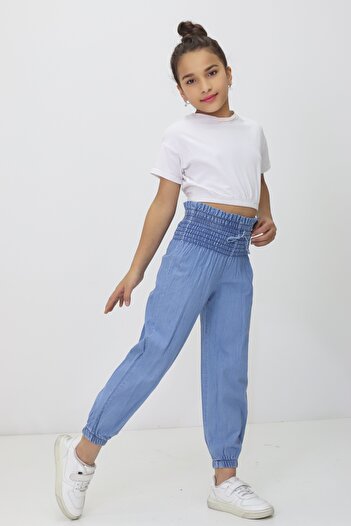 RAPİDO LİFE Girl's Summer Thin Jeans with Waistband and Elasticized Legs with Rope Detail