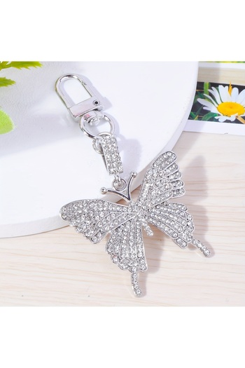 Fivy Silver Color Stone Ornate Butterfly Bag Charm, Keychain