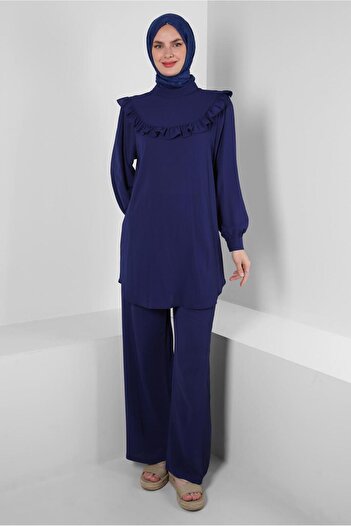 Alvina Ruffle Detailed Balloon Sleeve Trousers Suit 43861