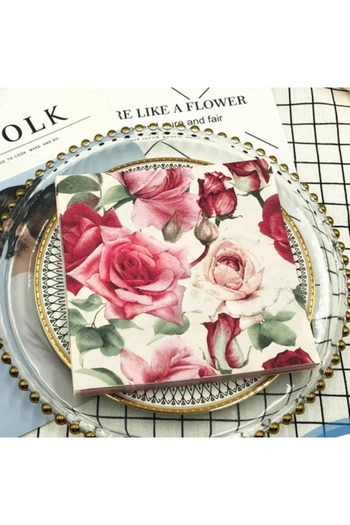 Choice 20pcs 20pcs/Pac 33*33cm 2-Ply New Rose Colourful Printed Napkin Wedding Hotel Square Paper Napkin Pl