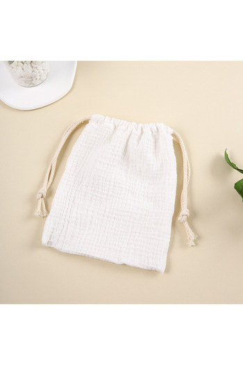 Choice3 White INS double-layer rope drawstring storage bag pure cotton crepe printed cloth Muslin baby comfo