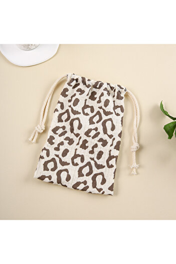 choice2 Yellow & leopard print INS double-layer rope drawstring storage bag pure cotton crepe printed cloth