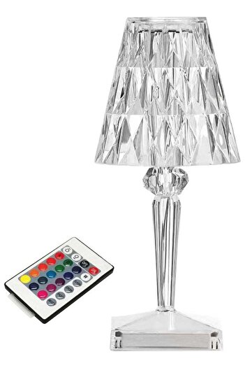 COOYA Acrylic Table Lamp, Diamond Cut, Seven Colour Light Effect, Remote Control, 14x14x28cm, For Bedroom