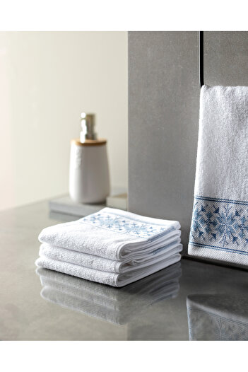 Madame Coco Caresse 4-Piece 100% Cotton Hand Towels - White/Grey