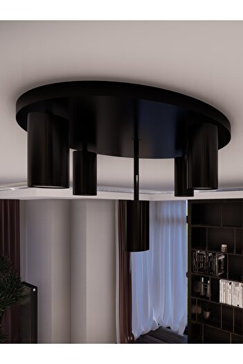avizade Miren Siyah Sabit Başlıklı 5'li Spot Led Tavan Avizesi - Modern Metal Tasarım