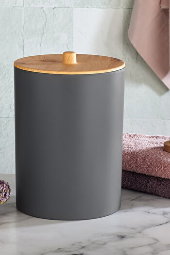 Flora Bambu Desen Kapaklı Mutfak Banyo Plastik Çöp Kovası 6 litre (20x27cm) GRİ