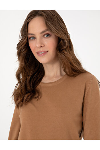 Pierre Cardin Camel Slim Fit Crew Neck Basic Sweater 50290566-Vr015