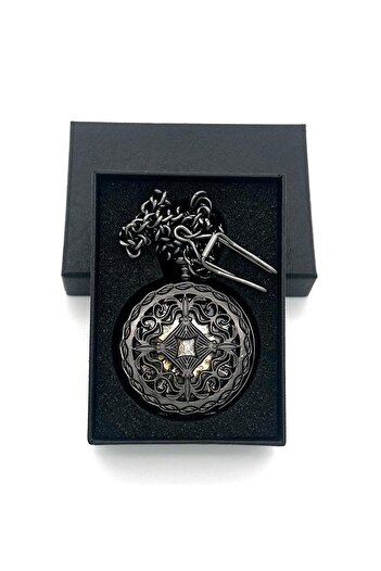 valkyrie Vintage Boxed Chain Wind-Up Mechanical Chrome Skeleton Clock - Gift Pocket Watch - Retro