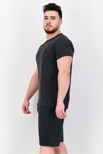 French Connection Men 2 Pcs Heather Short Sleeve T-Shirt And Shorts Set, Charcoal