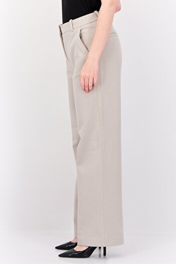 Esprit Women Regular Fit Textured Wide Leg Pants, Beige