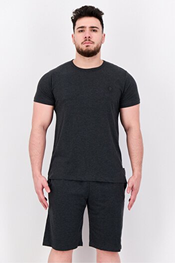 French Connection Men 2 Pcs Heather Short Sleeve T-Shirt And Shorts Set, Charcoal