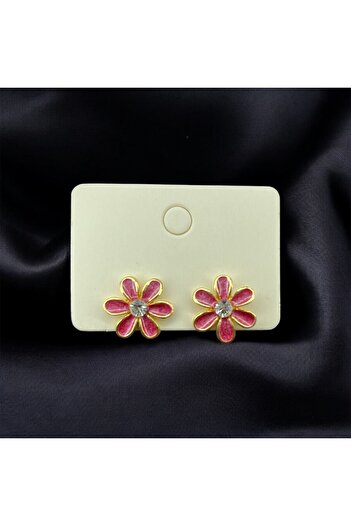 Candy Pink Pearlescent Stone Flower Earrings