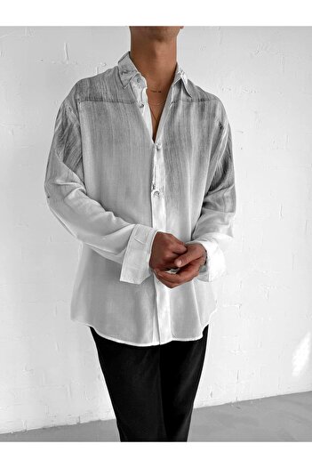 ablukaonline Men's Oversize Shirt Patterned Long Sleeve