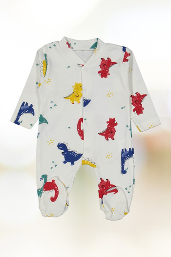 Baby s Breath Flower Dinosaur Patterned Unisex Baby Jumpsuit 100% Cotton 3-6-9 Months Baby Girl-Boy Outfits