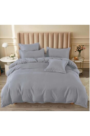 OEM Double bed linen set, 6 pieces, fine cotton, light gray, fitted sheet 180x200 cm