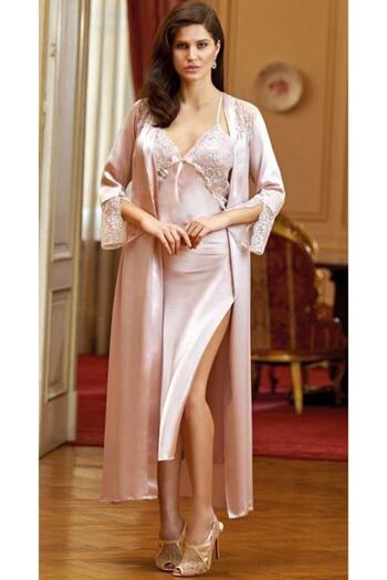Nurteks Women's Powder Nightgown & Dressing Gown & Shorts Suit & Pajama Set 6-Piece Satin Bridal Dowry Set 6692