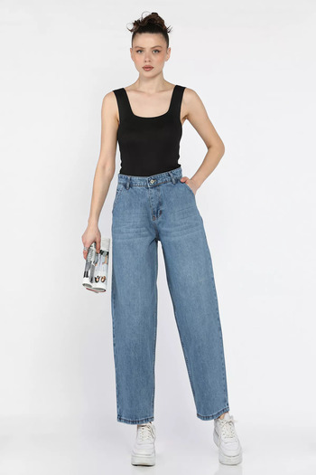 GÜLSELİ Light Blue Women's Balloon Mom Jean Jeans