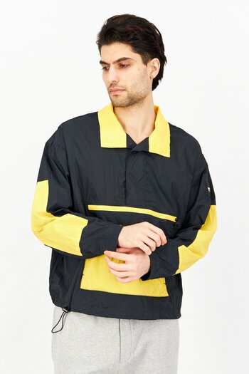 Aigle Men Spread Collar Long Sleeve Colorblock Windbreaker Jacket, Black