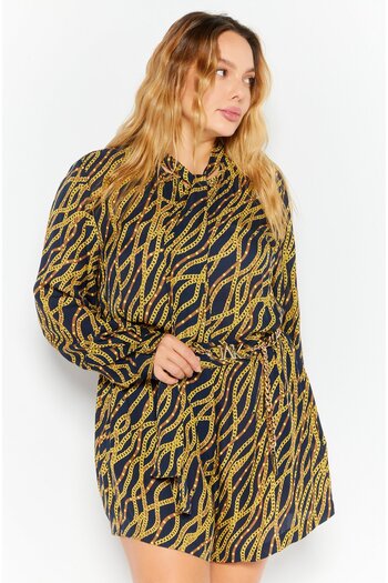 Michael Kors Women Chain Detail Logo Print Long Sleeve Playsuit, Navy Combo
