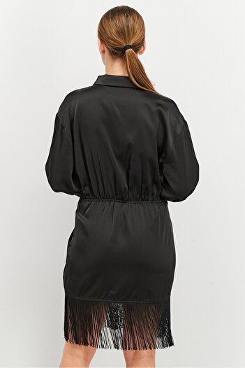 NA-KD Women Frills Long Sleeve Mini Dress, Black