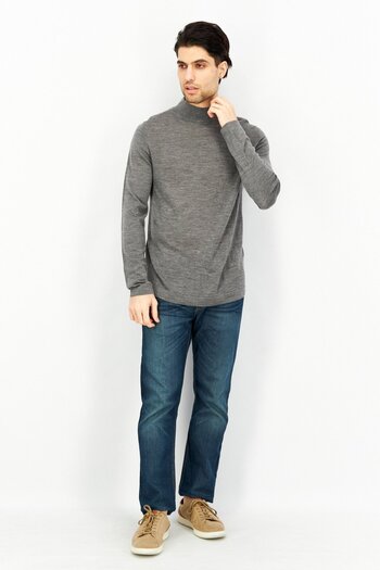 CELIO Men High Neck Long Sleeve Knitted Sweaters, Grey