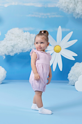Miny Center Baby Collar Gingham Baby Girl Jumpsuit