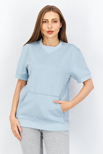 Kenneth Cole Women Round Neck Plain Sweatshirt, Light Blue