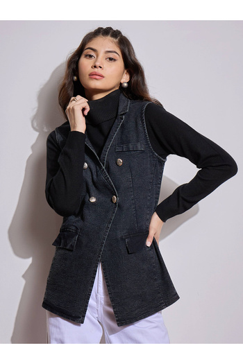 Sassafras By Styli Flap Pocket Denim Sleeveless Shacket