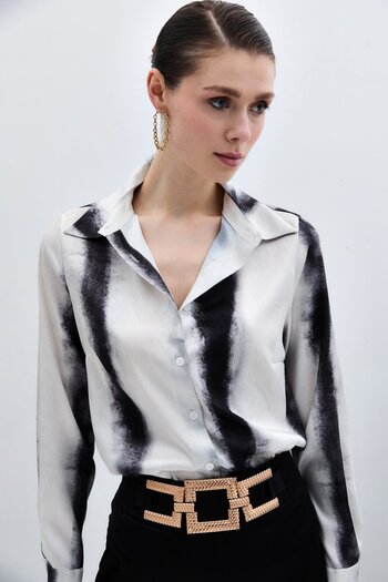 Sateen Patterned Classic Shirt - Black