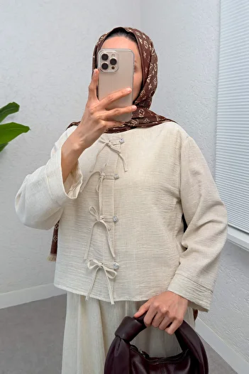 Salih Çelebi Bow Detailed Skirt Set 2290 - Beige