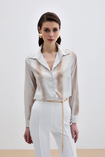 Sateen Patterned Classic Shirt - Beige