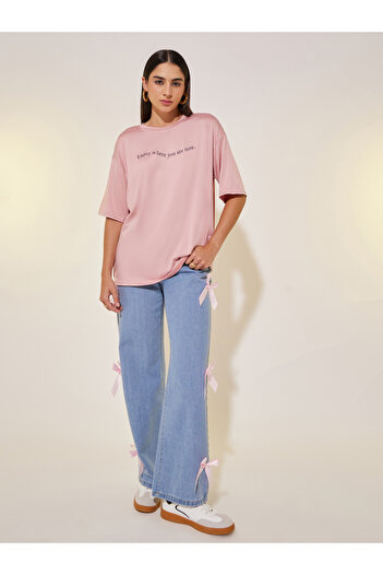 Take Two By Styli Slogan Print Round Neck Oversized T-Shirt