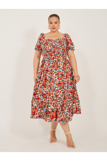Styli ALINE BOAT NECK FLORAL MAXI DRESS