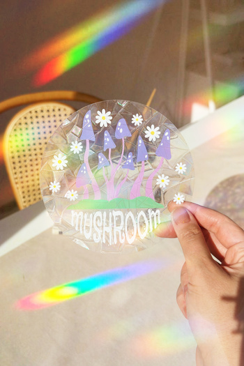 Buka Shops Holografik Papatyalı Mushroom Sun Catcher - Doğal Gökkuşağı Pencere Filmi