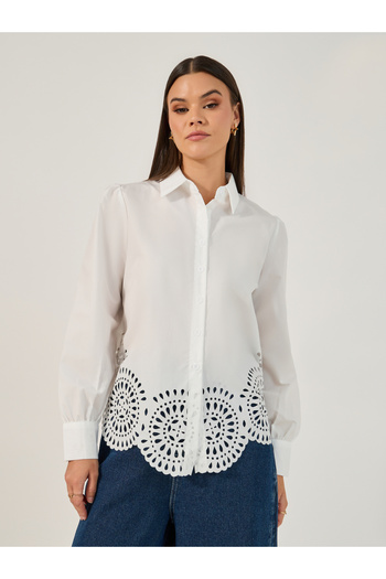 Styli Plain Long Sleeve laser cut Shirt