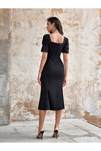 Take Two By Styli Solid Square Neck Mermaid Midi Dress
